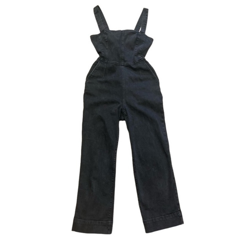 Dynamite Black Denim Overalls Wide-Leg Design